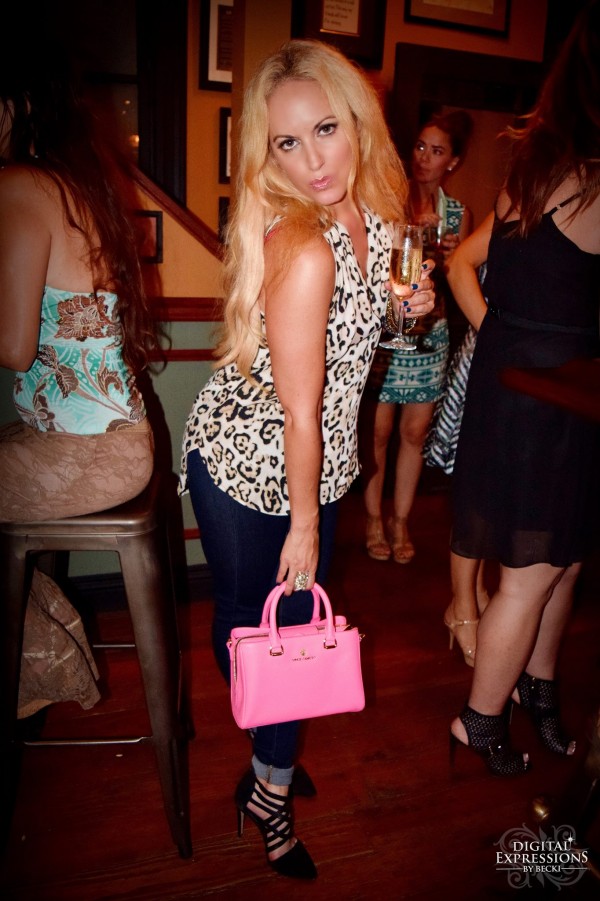 Elite event At M Winehouse in top and purse by Vince Camuto Fashion Valley, jeans AG & heels Rebecca Minkoff